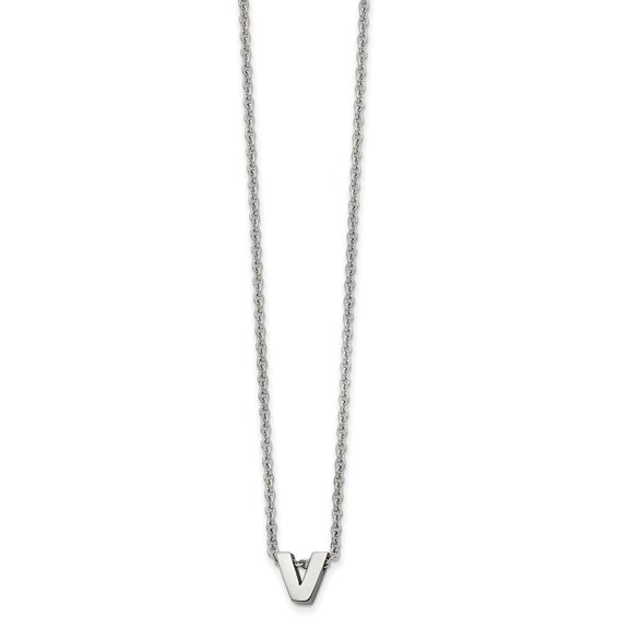 Primal Steel Stainless Steel Polished letter V with 2 Inch Extension 18 Inch Necklace