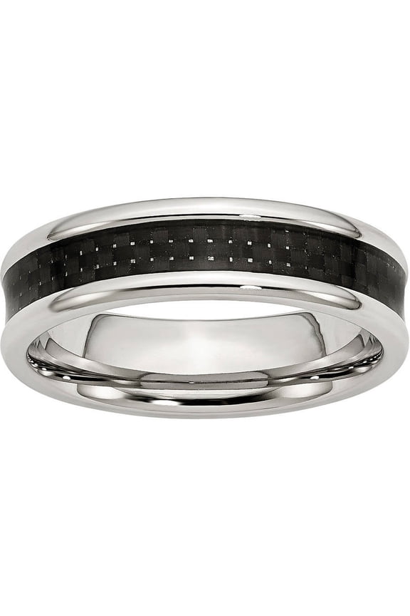 Stainless Steel Polished with Black Carbon Fiber Inlay 6mm Band