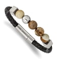 thumbnail image 1 of Primal Steel Stainless Steel Polished with Brown Jasper Black Leather 8 Inch Bracelet, 1 of 2