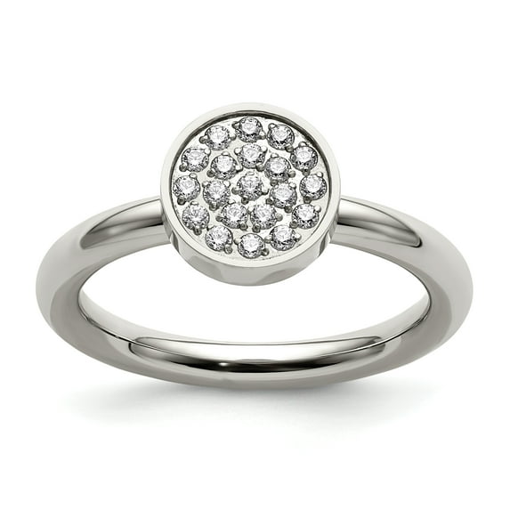 Primal Steel Stainless Steel Polished with Cubic Zirconia Circle Ring