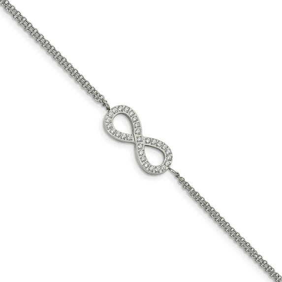 Primal Steel Stainless Steel Polished with Cubic Zirconia Infinity Symbol 6.25 Inch with 2 Inch Extension Bracelet