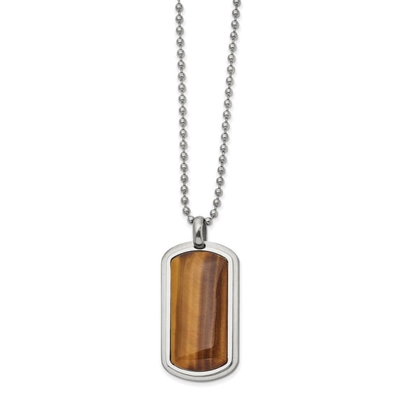 Primal Steel Stainless Steel Polished with Genuine Tiger's Eye Dog Tag Necklace