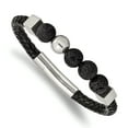 thumbnail image 1 of Primal Steel Stainless Steel Polished with Lava Stone Black Leather 8 Inch Bracelet, 1 of 7