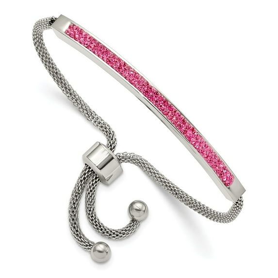 Primal Steel Stainless Steel Polished with Pink Glass Adjustable Bracelet