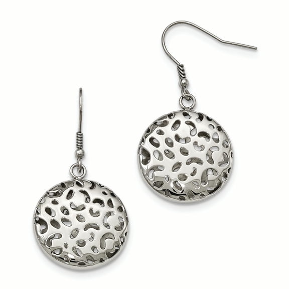 Primal Steel Stainless Steel Puffed Cut-out Design Shepherd Hook Earrings