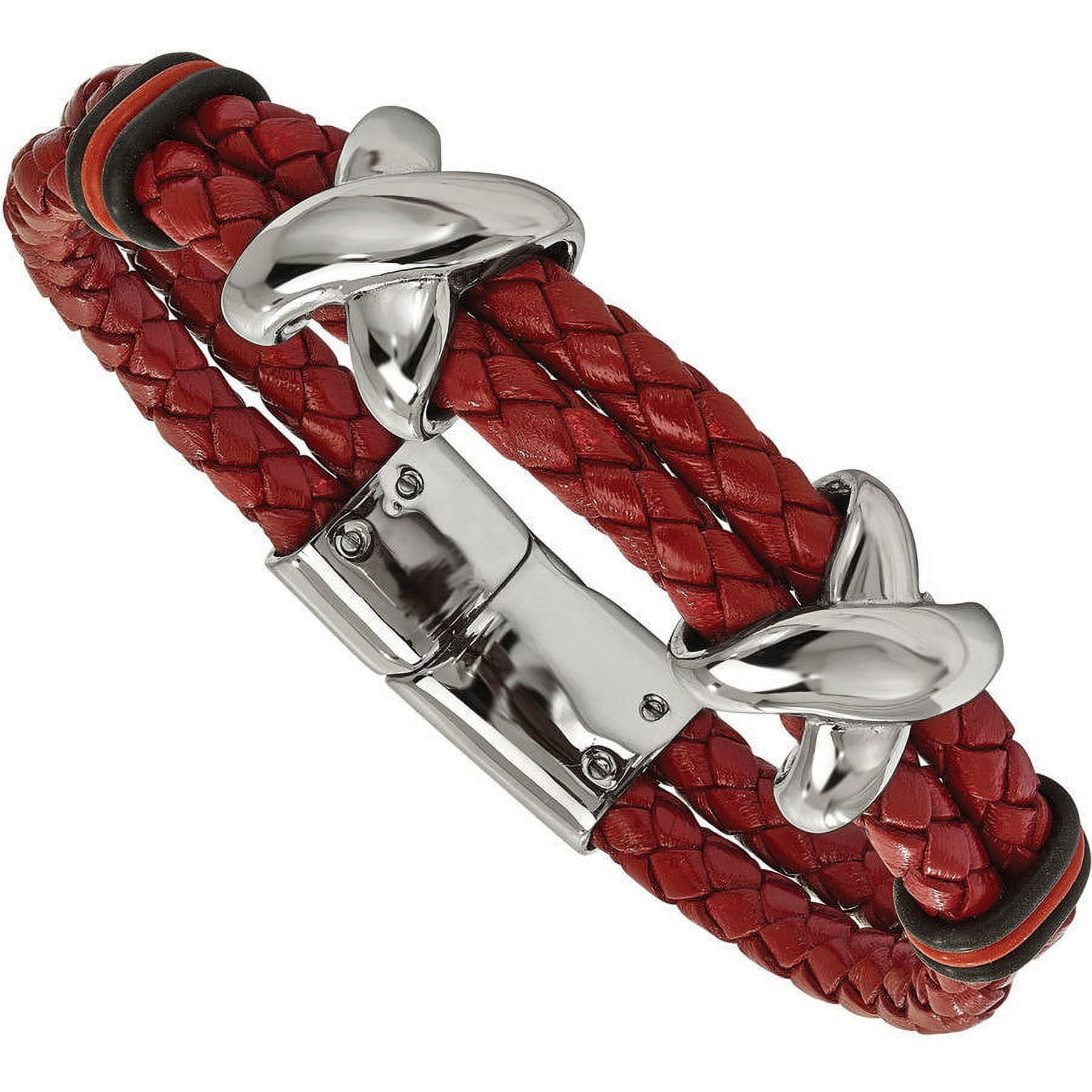 Primal Steel Stainless Steel Red Leather and Rubber 8in Bracelet