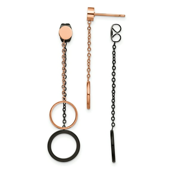 Primal Steel Stainless Steel Rose and Black IP-plated Front and Back Post Dangle Earrings