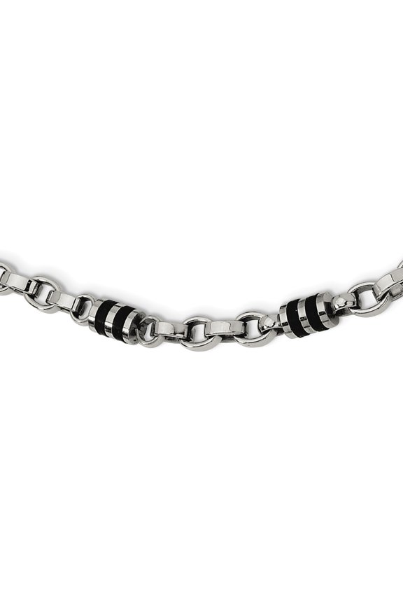Stainless Steel Rubber Accent Barrel Link 22-inch Necklace