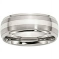 thumbnail image 1 of Primal Steel Stainless Steel Sterling Silver Inlay Brushed/ 8mm Ridged Edge Band, 1 of 9