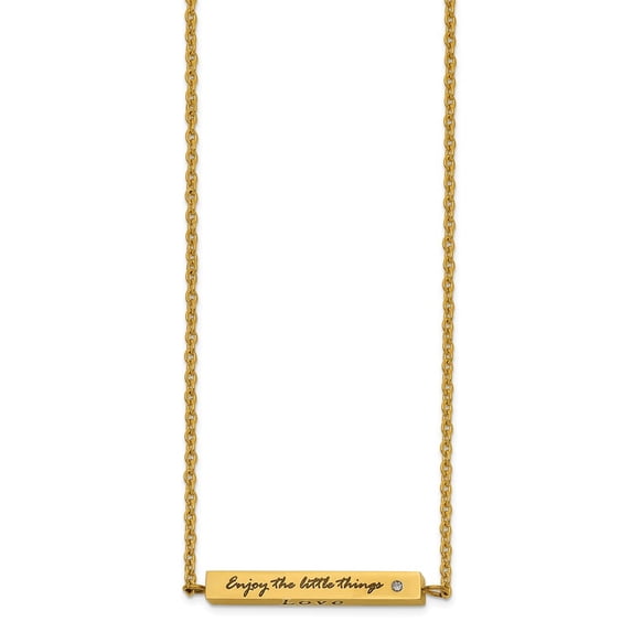 Primal Steel Stainless Steel Yellow IP-plated Cubic Zirconia Enjoy the little 16-inch with 2-inch Extension Bar Necklace