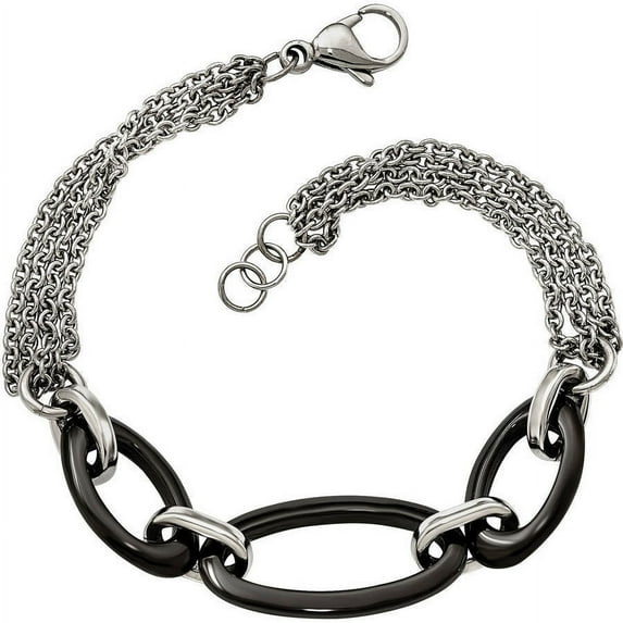 Primal Steel Stainless Steel with Black Ceramic 8in Bracelet