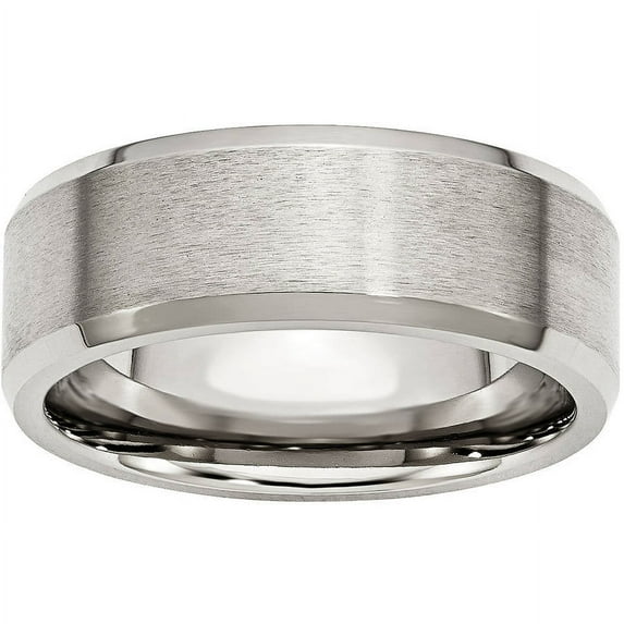 Primal Steel Stainless Steel with Brushed Center 8mm Flat Beveled Edge Band