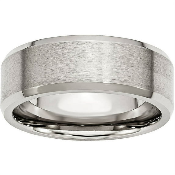 Primal Steel Stainless Steel with Brushed Center 8mm Flat Beveled Edge Band
