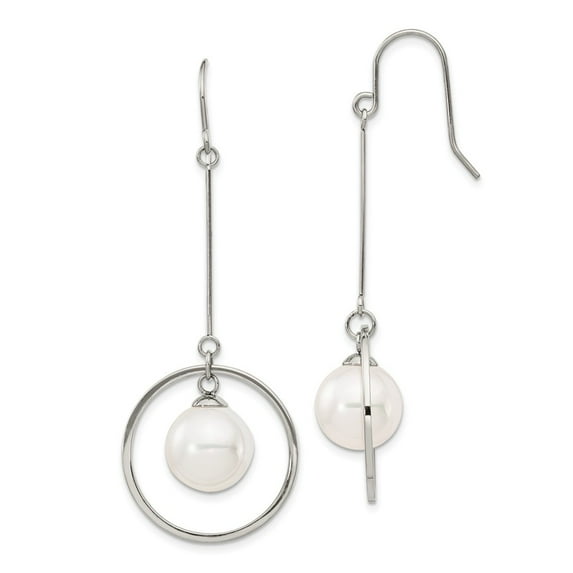 Primal Steel Stainless Steel with Simulated Pearl Shepherd Hook Dangle Earrings