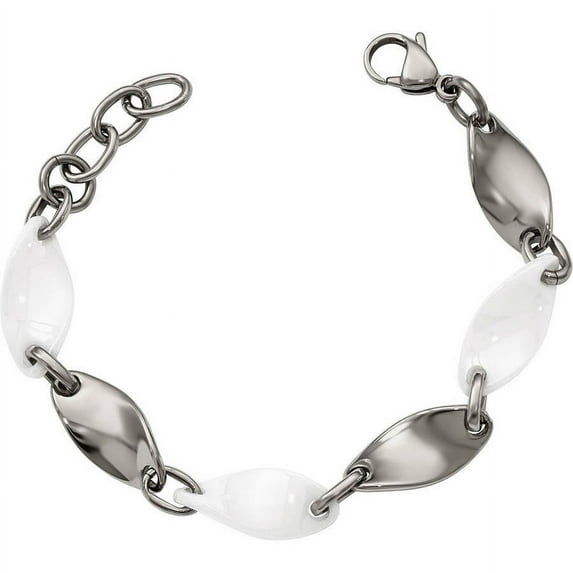 Primal Steel Stainless Steel with White Ceramic 7.75in Bracelet