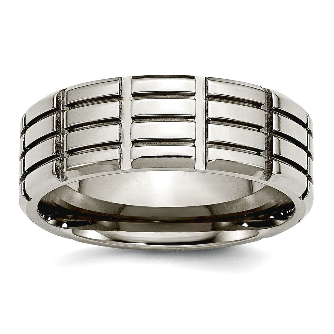 Titanium 8mm Grooved Polished Band Ring Size 8.5 Ring for Women and Men