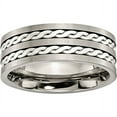 thumbnail image 1 of Primal Steel Titanium Antiqued and Brushed with Sterling Silver Braided Inlay 8mm Band, 1 of 9
