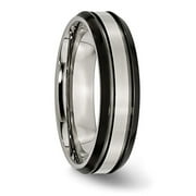 PRIMAL SILVER Primal Steel Titanium Beveled Edge 6mm Black IP-plated Satin Band