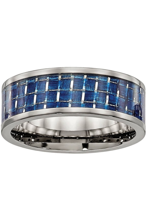 Titanium Blue Carbon Fiber Inlay 8mm Flat Band