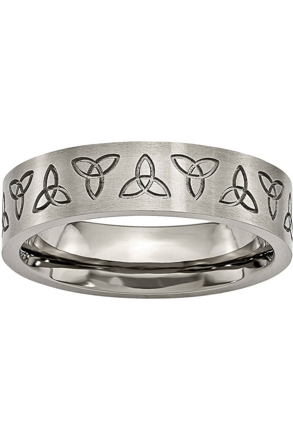 Primal Steel Titanium Brushed 6mm Trinity Symbol Flat Band