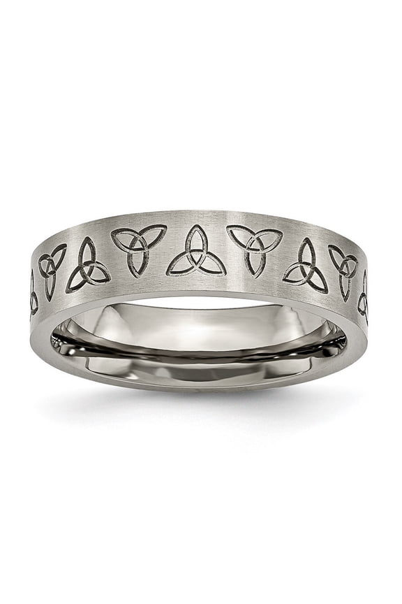 Primal Steel Titanium Brushed 6mm Trinity Symbol Flat Band