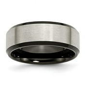 CHISEL Primal Steel Titanium Brushed Center Black IP Plated 8mm Beveled Edge Band