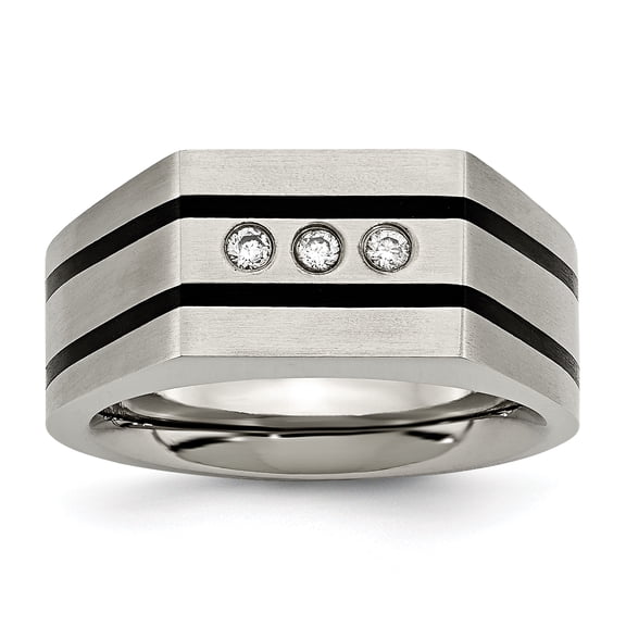 Primal Steel Titanium Brushed and Black IP-plated Cubic Zirconia Ring