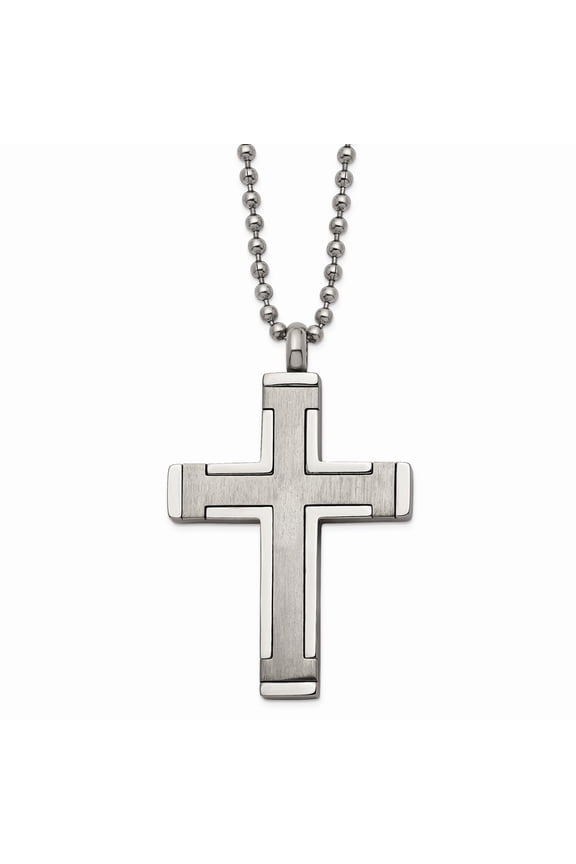 Titanium Brushed and Polished Cross 22-inch Necklace