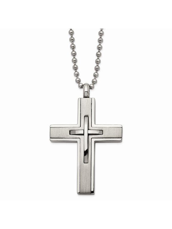 Titanium Brushed and Polished Cross 22-inch Necklace