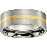 CHISEL Primal Steel Titanium Brushed with 14K Yellow Inlay 8mm Flat Band
