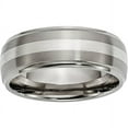 thumbnail image 1 of Primal Steel Titanium Brushed with Sterling Silver Inlay 8mm Ridged Edge Band, 1 of 7