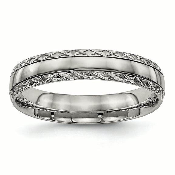 Primal Steel Titanium Grooved Criss Cross Design Ring