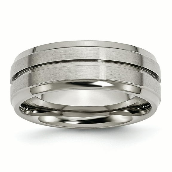 Primal Steel Titanium Grooved Ridged Edge 8mm Brushed Band