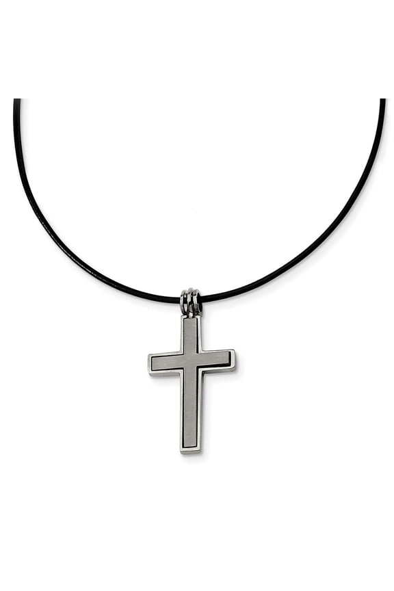 Primal Steel Titanium Leather Cord Cross 18-inch Necklace