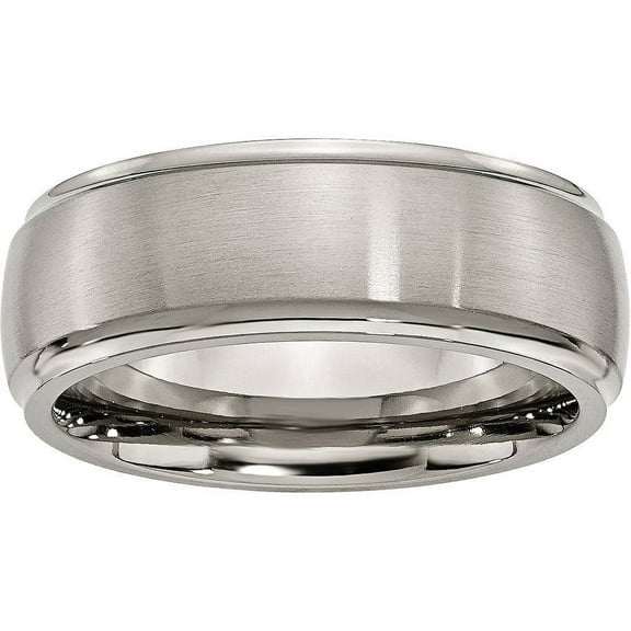Primal Steel Titanium Ridged Edge 8mm Brushed and Polished Band