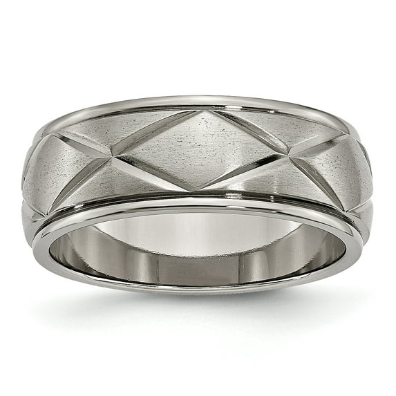Primal Steel Titanium X-Design 8mm Satin Center Ridged Edge Band