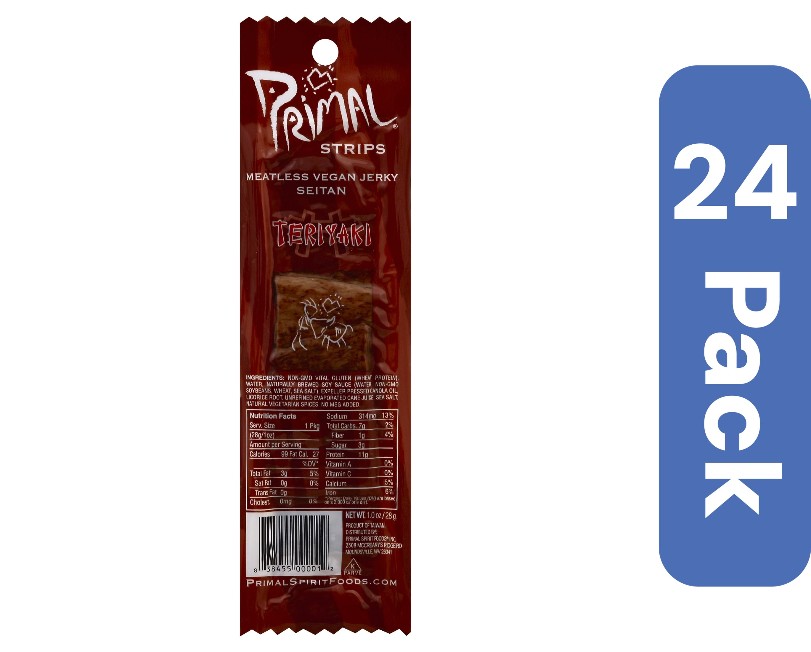 Primal Strips Jerky Meatless Seitan Teriyaki 1 oz (Pack Of 24)