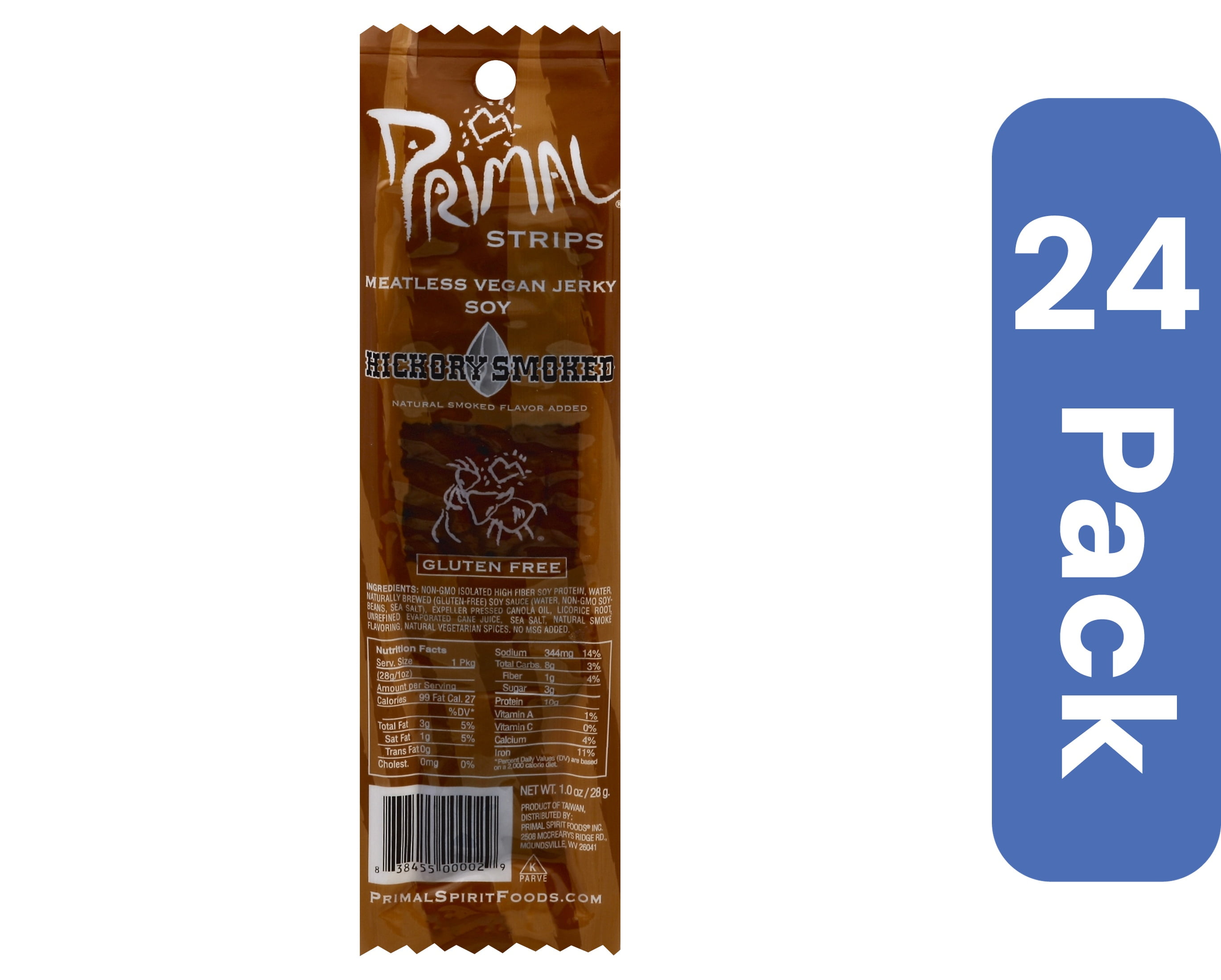 Primal Strips Jerky Meatless Soy Hickory Smoked 1 oz (Pack Of 24)