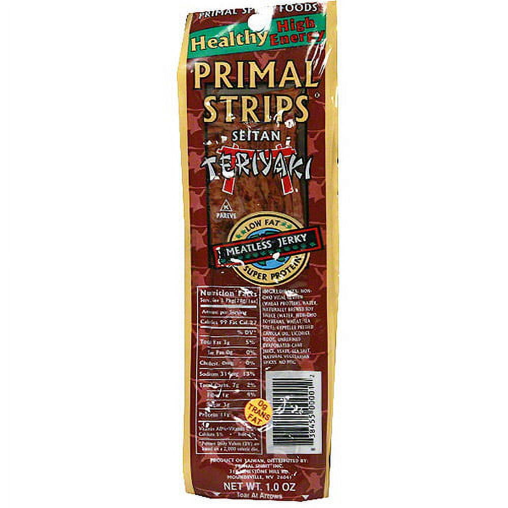 Primal Strips Meatless Vegan Seitan Teriyaki Jerky, 1 oz (Pack of 24