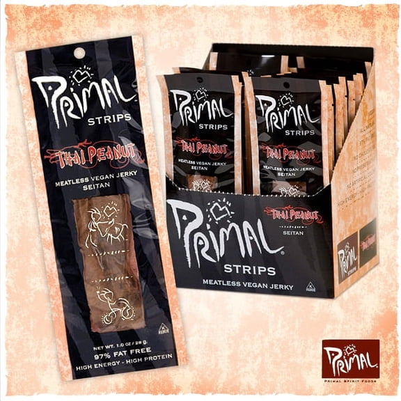 Primal Strips Thai Peanut Meatless Vegan Jerky, 1 oz. (24 count)