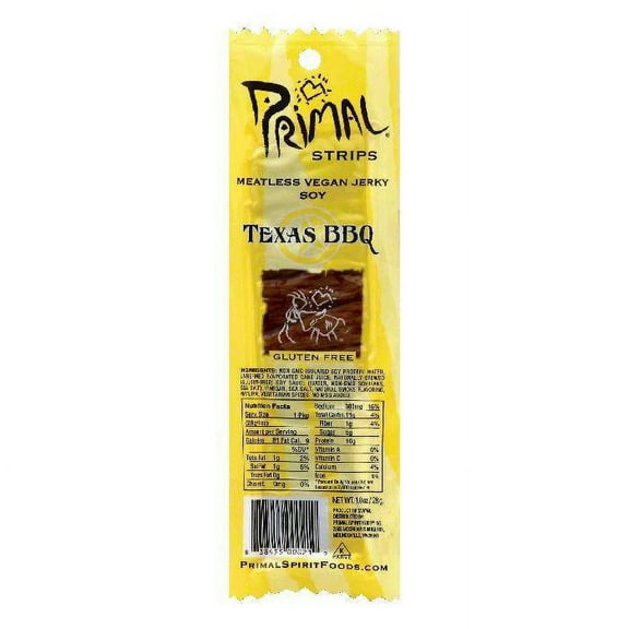 Primal Texas BBQ Soy Vegan Meatless Jerky Strips, 1 OZ (Pack of 24)