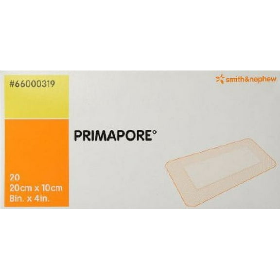 Primapore Adhesive Dressing, 4 X 8 Inch Polyester Rectangle White Sterile, Smith & Nephew, 66000319 - Box of 20