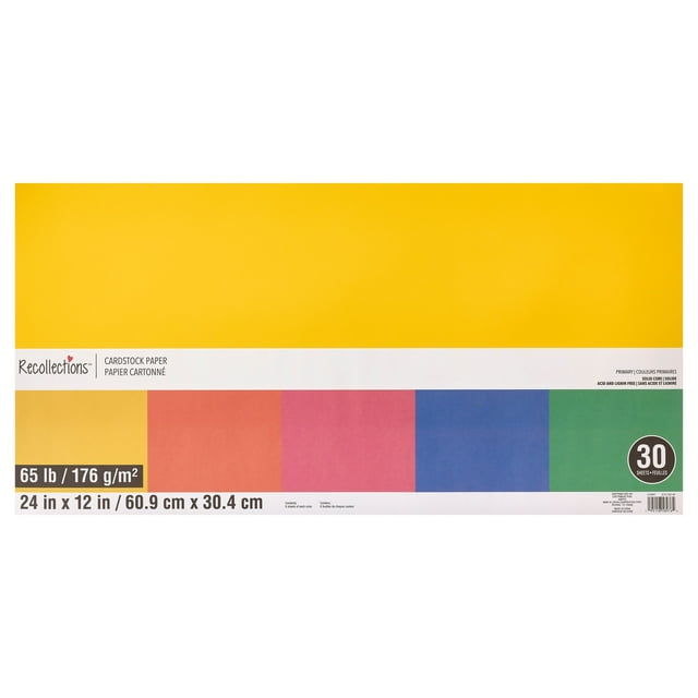 30 Count Primary 12" x 24" Cardstock Paper by Recollections Acid and