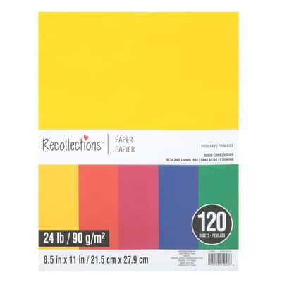 Primary 8.5" x 11" Mixed Paper Pack by Recollections – Acid and Lignin Free Paper for Scrapbooks - Arts & Crafts - 8 Pack