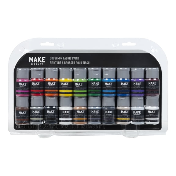 Primary Brush-On Fabric Paint Set by Make Market  Water-Based - Nontoxic - Matte - Metallic & Glitter Colors - 0.75 fl oz Bottles - 6 Packs