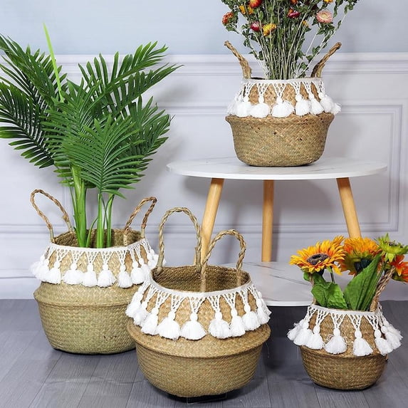 Primary Color Double Knot Long Tassel Storage Basket