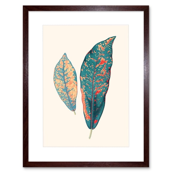 Primary Coloured Exotic Leaves Art Print Black Framed Poster Wall Decor 9x7 inch