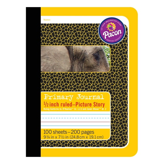 Primary Composition Book, Book Bound, D'Nealian Grades/Zaner-Bloser, 1/2" x 1/4" x 1/4" Picture Story Ruled, 9-3/4" x 7-1/2", 100 Sheets, Pack of 6