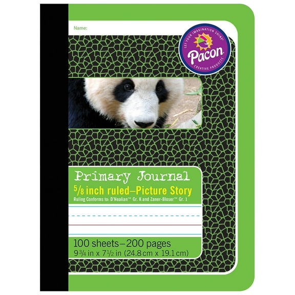 Pacon Composition Notebooks 9.75" x 7.5" Primary Ruled 100 Sheets Green Panda 6/Bundle (PAC2428-6)