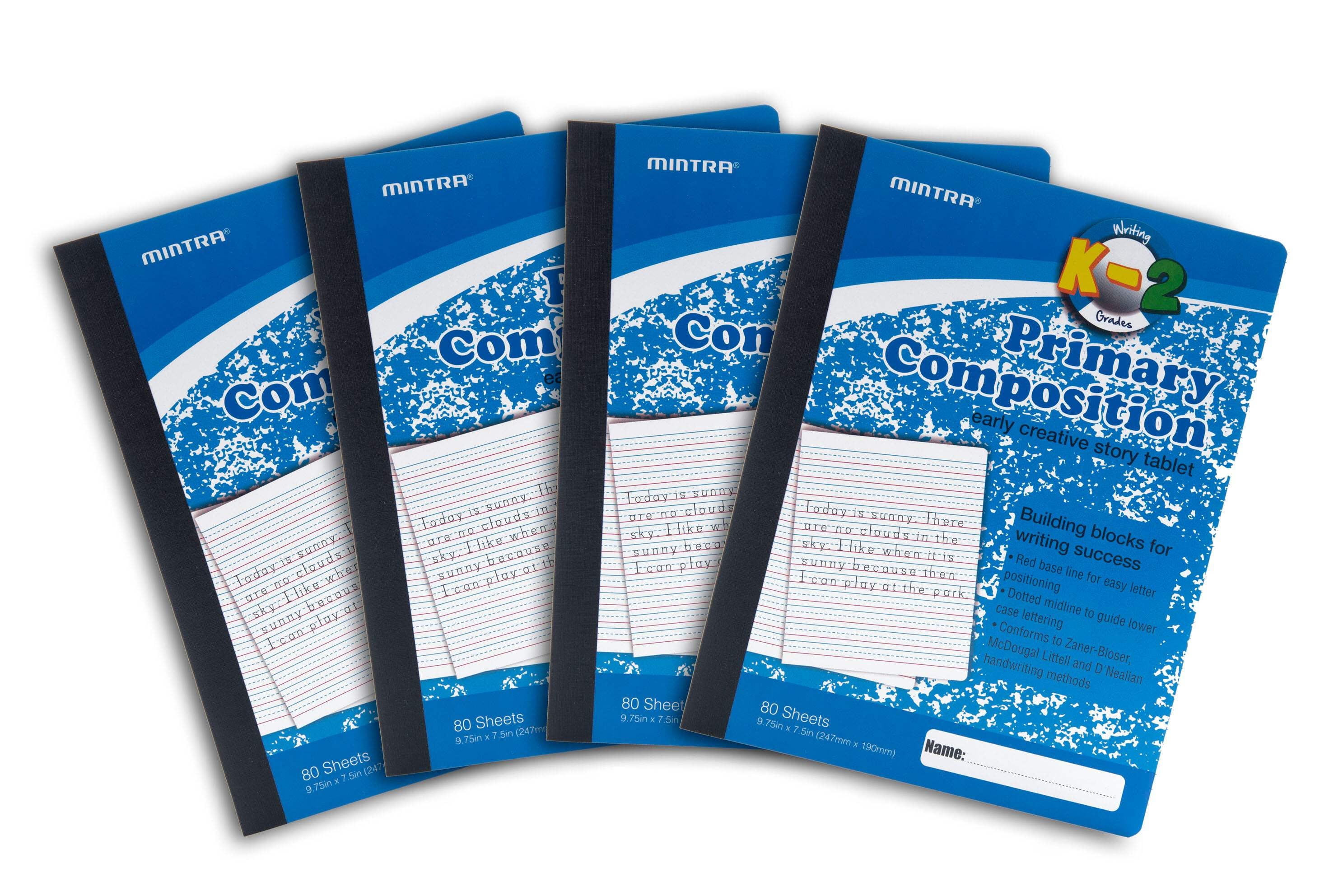 Mintra Primary Composition Notebook 4PK - Full Page - Blue Only - Flexible Hardcover (09270) - 80 Sheets